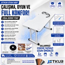 XMAX Jetkur Beyaz Mdf Bilgisayar Oyuncu Masası Lazer Kesim Sallanmaz Metal Ayaklı - Vida Derdi Yok