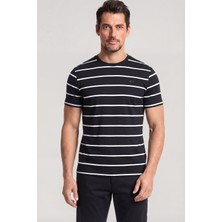 Paul & Shark Erkek Yuvarlak Yaka Regular Fit Çizgili %100 Pamuklu Kısa Kollu Siyah-Beyaz T-Shirt 25411018-337