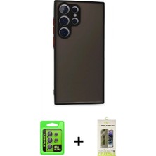 Pileli Store Pilelistore™ Galaxy S24 Ultra Kılıf Ahenk Çizgi Serisi - Siyah Joko Magic 5d Hayalet Cam + Raze Metal Kamera Lens - Gı