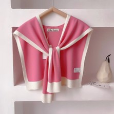 Eleva Glam Yeni Stil Triko Omuz Şalı Pembe Beyaz Desenli
