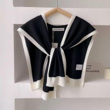Eleva Glam Yeni Stil Triko Omuz Şalı Siyah Beyaz Desenli