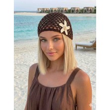 Happy Handmade Kahverengi Viral Kroşe File Şapka /tatil/yazlık Şapka/plaj/deniz/özel Tasarım Hediyelik
