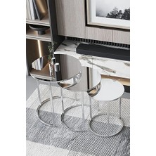 Eryalux Home 3'lü Gümüş Metal Düz Ayna Zigon Sehpa