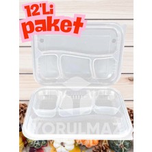 Yorulmaz Ambalaj 🍱 4 Gözlü Kebap Kabı 12 Adet | Kendinden Kapaklı ✔️ Hijyenik ✔️ Paket Servis Uyumlu