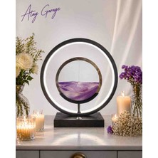 Atay Garage Modern LED Halka Masa Lambası – Epoksi Sanatlı Dekoratif Gece Lambası Mor Kum Saatli