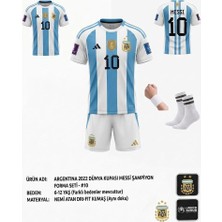 Yenteks Arjantin Lionel Messi Mavi-Beyaz Dünya Kupası Finali Çocuk Forma Takımı 4 Parça Çorap+Bileklik Hediye
