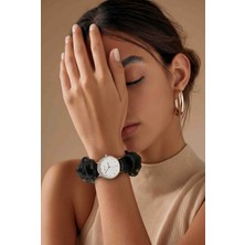 BBS Kadın Rose Gold Siyah Şifon Fular Kordonlu Scrunchie Tasarım Kol Saati
