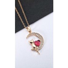 Serenity Kırmızı Opal Taşlı Kedi Figür Çelik Kolye