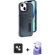 Pileli Store Pilelistore™ iPhone 14 Kılıf Yörünge Işık Serisi - Siyah Bilvis 5in1 5d Magic Hayalet Cam Ekran Koruyucu + Pvd Metal Kamera Lens - Pe