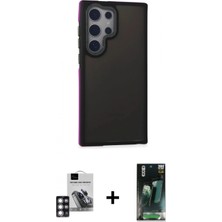 Pileli Store Pilelistore™ Galaxy S24 Ultra Kılıf Eksen Işık - Siyah 360 Mat Full Body Arka Koruyucu + Pvd Metal Kamera Lens - Pe