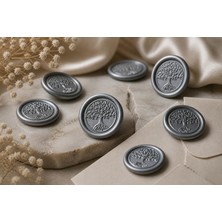 Veracraft Hayat Ağacı Desenli Gümüş Renk Mum Mühür | Davetiye Mührü | Kendinden Yapışkanlı Wax Seal | Düğün Nişan Söz Davetiye Aksesuarı