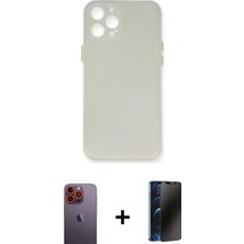 Pileli Store Pilelistore™ iPhone 12 Pro Kılıf Yadigar Yansıma Serisi - Siyah 3D Antistatik Hayalet Cam Ekran Koruyucu + Neon Fosforlu Kamera Lens - Tu