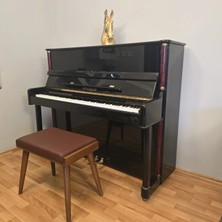 Hasağaç Bordo Deri Açık Ceviz Ahşap Rengi Konik Ayaklı Piyano Taburesi 56X34X48 cm