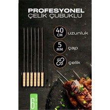 Renas Store Hsnet Çelik Şiş Çubuğu - Mangal Şişi Ahşap Saplı Kebap Şişi 6 Adet
