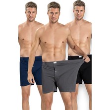 FANİLAM Jiber Erkek Büyük Beden Penye Boxer 6'lı Paket - Düğmeli Battal Boy Rahat Kesim