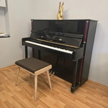 Hasağaç Kahverengi Deri Natural Ahşap Rengi Modern Konik Ayaklı Piyano Taburesi
