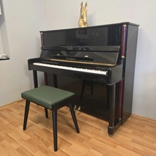Hasağaç Yeşil Deri Siyah Ahşap Rengi Konik Ayaklı Modern Ergonomik Piyano Taburesi 56X34X48 cm