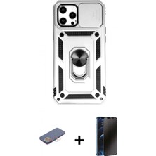 Pileli Store Pilelistore™ iPhone 12 Pro Max Kılıf Ahenk Klasik - Siyah 3D Antistatik Hayalet Cam Ekran Koruyucu + Renkli Kamera Lens Koruma Cam - Pe