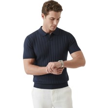 Rizzup Lacivert Polo Yaka Triko Tişört Rahat Kalıp Erkek Triko Tişört 2608108