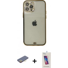 Pileli Store Pilelistore™ iPhone 12 Pro Max Kılıf Eksen Minimal Koleksiyonu - Siyah Joko 5d Cam + Renkli Kamera Lens Koruma Cam - Sı