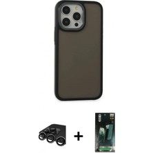 Pileli Store Pilelistore™ iPhone 15 Pro Max Kılıf Eksen Işık - Siyah 360 Mat Full Body Arka Koruyucu + Raze Metal Kamera Lens - Tmgı