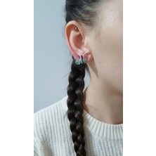 Saba Aksesuar Çelik Kelebek Küpe(Pembe-Yeşil)