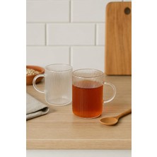 Pablito Home 2 Adet Çizgili Kulplu Cam Kahve Çay Bardak 320 ml