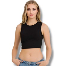 FANİLAM Ilke Kadın Elestan Kolsuz Crop -Pamuklu Şık ve Rahat Yarım Atlet Body 2 Adet