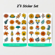 Bumeris Çiçek ve Yaprak Koleksiyonu — 40 Parça Premium Parlak Sticker Seti