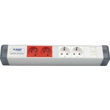 Amp Connect Alüminyum Profil Yatay Donatılmış Brotik 2 Ups Prizi 2 Şebeke Prizi  1 Cat3 Telefon Veya Cat5 – Cat6 Data Prizi