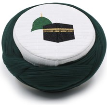 Sarıkhane Hac Umre Sarığı – Yeşil Kumaş – Beyaz Takke – Çapraz Sarım – Mekke-Medine – 7 Metre