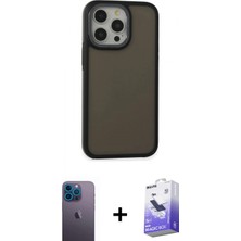 Pileli Store Pilelistore™ iPhone 13 Pro Max Kılıf Eksen Işık - Siyah Bilvis 5in1 5d Magic Hayalet Cam Ekran Koruyucu + Neon Fosforlu Kamera Lens - Mı