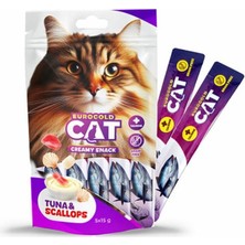Eurogold Cat Ton Balığı ve Deniz Tarağı Aromalı Sıvı Kedi Ödülü 5X15GR