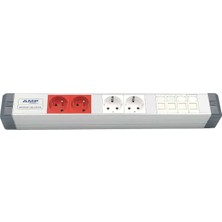 Amp Connect Alüminyum Profil Yatay Donatılmış Brotik 2 Ups Prizi 2 Şebeke Prizi  4 Cat3 Telefon Veya Cat5 – Cat6 Data Prizi