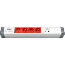 Amp Connect Alüminyum Profil Yatay Donatılmış Brotik 4 Ups Prizi 1 Şebeke Prizi  1 Cat3 Telefon Veya Cat5 – Cat6 Data Prizi