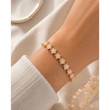 Gold Yıldız Taşlı Lastikli Bileklik  Opal Pembe