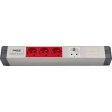 Amp Connect Alüminyum Profil Yatay Donatılmış Brotik 3 Ups Prizi 1 Şebeke Prizi  2 Cat3 Telefon Veya Cat5 – Cat6 Data Prizi