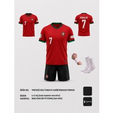 Yenteks Cristiano Ronaldo Portekiz Milli Takım Kırmızı-Siah Çocuk Forma Takımı 4 Parça Çorap+Bileklik Hediye