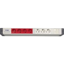 Amp Connect Alüminyum Profil Yatay Donatılmış Brotik 4 Ups Prizi 3 Şebeke Prizi  2 Cat3 Telefon Veya Cat5 – Cat6 Data Prizi