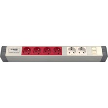 Amp Connect Alüminyum Profil Yatay Donatılmış Brotik 4 Ups Prizi 2 Şebeke Prizi  1 Cat3 Telefon Veya Cat5 – Cat6 Data Prizi
