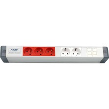 Amp Connect Alüminyum Profil Yatay Donatılmış Brotik 3 Ups Prizi 2 Şebeke Prizi  2 Cat3 Telefon Veya Cat5 – Cat6 Data Prizi