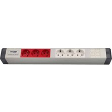 Amp Connect Alüminyum Profil Yatay Donatılmış Brotik 3 Ups Prizi 3 Şebeke Prizi  2 Cat3 Telefon Veya Cat5 – Cat6 Data Prizi