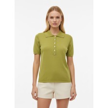 Venezia Giyim Kadın Rahat Kesim Düğmeli Polo Yaka Kısa Kol Basic T-Shirt // V12435