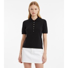 Venezia Giyim Kadın Rahat Kesim Düğmeli Polo Yaka Kısa Kol Basic T-Shirt // V12435