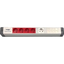 Amp Connect Alüminyum Profil Yatay Donatılmış Brotik 4 Ups Prizi 1 Şebeke Prizi  4 Cat3 Telefon Veya Cat5 – Cat6 Data Prizi