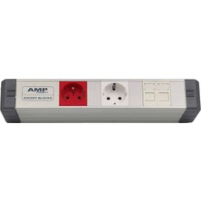 Amp Connect Alüminyum Profil Yatay Donatılmış Brotik 1 Ups Prizi 1 Şebeke Prizi  2 Cat3 Telefon Veya Cat5 – Cat6 Data Prizi