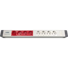 Amp Connect Alüminyum Profil Yatay Donatılmış Brotik 4 Ups Prizi 4 Şebeke Prizi  1 Cat3 Telefon Veya Cat5 – Cat6 Data Prizi