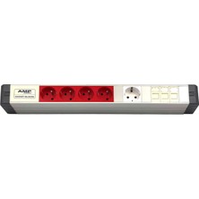 Amp Connect Alüminyum Profil Yatay Donatılmış Brotik 4 Ups Prizi 1 Şebeke Prizi  3 Cat3 Telefon Veya Cat5 – Cat6 Data Prizi