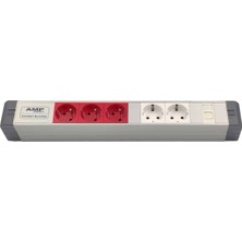 Amp Connect Alüminyum Profil Yatay Donatılmış Brotik 3 Ups Prizi 2 Şebeke Prizi  1 Cat3 Telefon Veya Cat5 – Cat6 Data Prizi