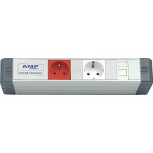 Amp Connect Alüminyum Profil Yatay Donatılmış Brotik 1 Ups Prizi 1 Şebeke Prizi  1 Cat3 Telefon Veya Cat5 – Cat6 Data Prizi